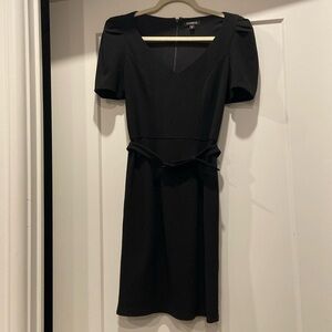 Black puff sleeve midi express dress with belt xs